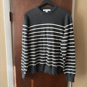 MENS DARK GREY AND WHITE STRIPE SWEATER
